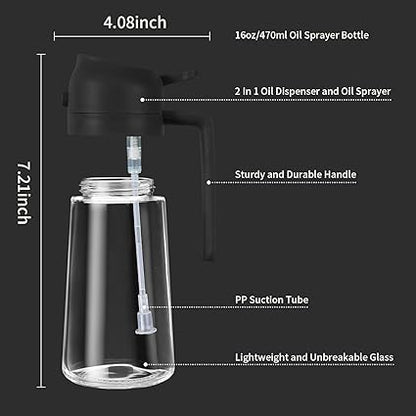 Misamo Enterprise Glass Oil Sprayer and Dispenser Bottle, 500ml Capacity, 2-in-1 , Black