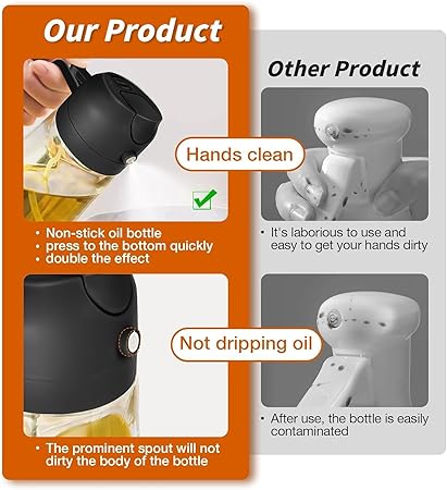 Misamo Enterprise Glass Oil Sprayer and Dispenser Bottle, 500ml Capacity, 2-in-1 , Black