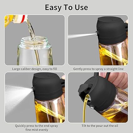 Misamo Enterprise Glass Oil Sprayer and Dispenser Bottle, 500ml Capacity, 2-in-1 , Black