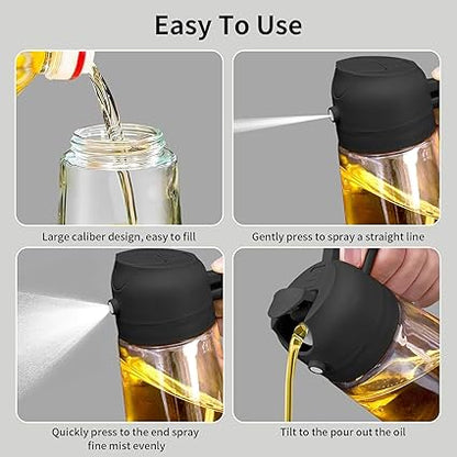 Misamo Enterprise Glass Oil Sprayer and Dispenser Bottle, 500ml Capacity, 2-in-1 , Black